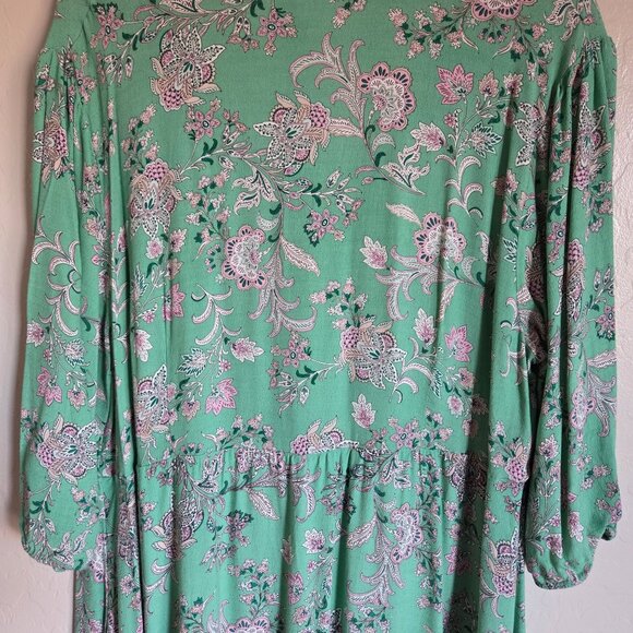 J.Jill Border Printed Flounced Hem Dress Size XL Light Garden Green Peasant Boho - Picture 9 of 12